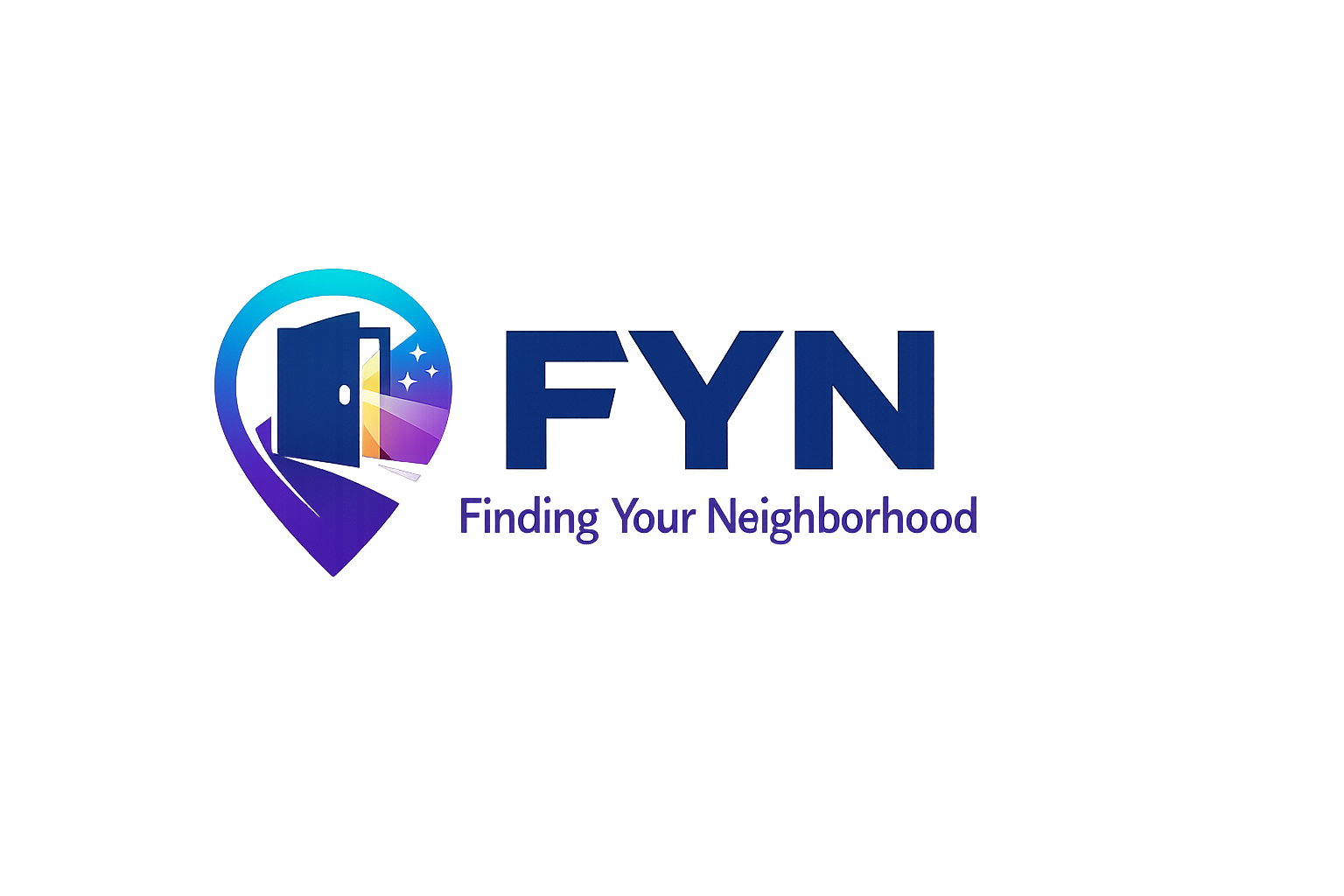 FYN logo with an open door inside a map pin